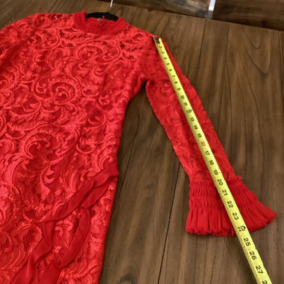 Alexis Red Fala Lace Sheath long sleeve cocktail formal Midi dress L - Picture 7 of 11